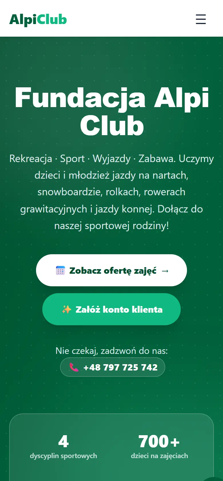 Zrzut ekranu platformy AlpiClub – widok na telefonie